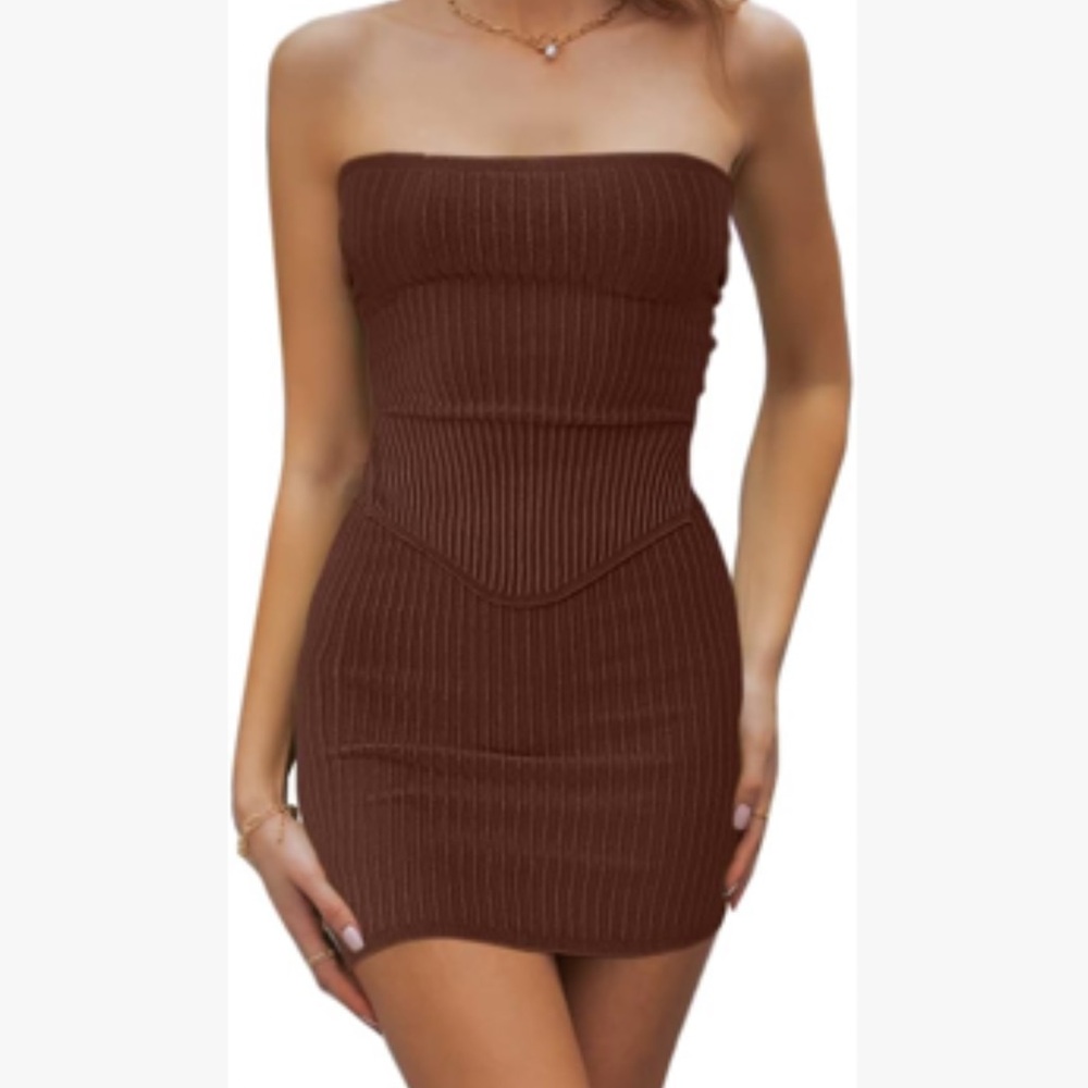 Two Piece Brown Strapless Skirt/Bandeau Set